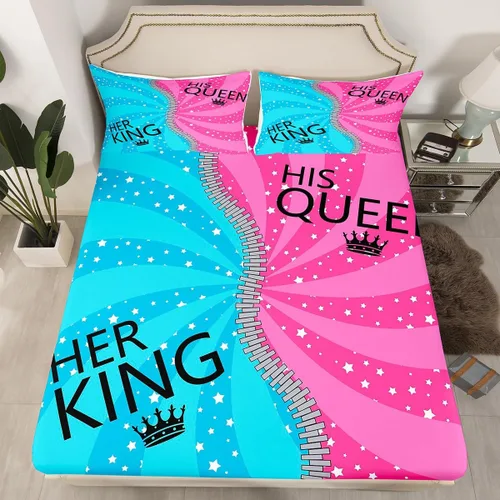 Miniatura 20 de Sábana bajera ajustable King Crown vintage negro y gris, sábanas románticas para el día de San Valentín, tamaño individual para mujeres, regalos