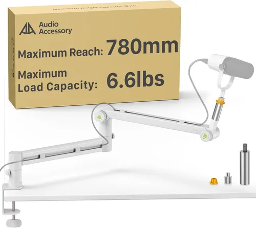 Miniatura 10 de Brazo de brazo de perfil bajo (diseño para micrófono pesado) capacidad de carga de 6.6 libras, estructura de bloqueo de engranajes estable que nunca