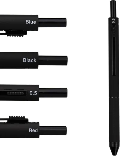 DUNBONG Bolígrafo multicolor 4 en 1, bolígrafo multifunción con carcasa de metal, lápiz mecánico de 0.020 in, rojo, azul y negro, 1 unidad (negro)