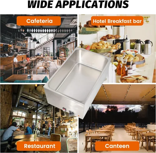Miniatura 7 de Calentador de alimentos comercial de tamaño completo para catering y restaurantes, 120 V, 1200 W, se adapta a sartén de alimentos de 12 x 20 pulgadas