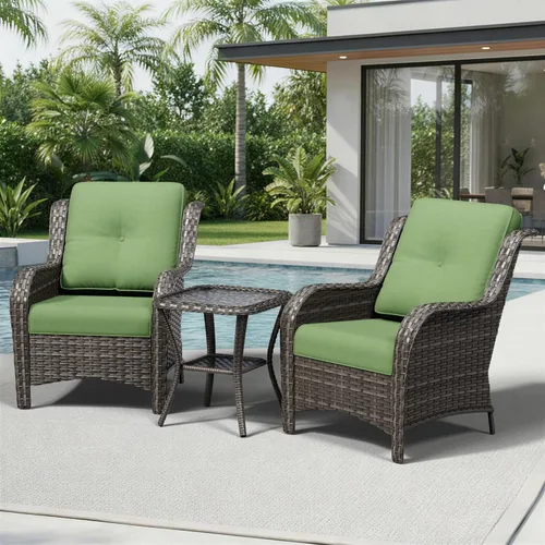 Miniatura 6 de Joyside Juego de sillas de mimbre para patio, juego de 3 piezas de mimbre para exteriores con 2 sillas reposabrazos y 1 mesa auxiliar para terraza