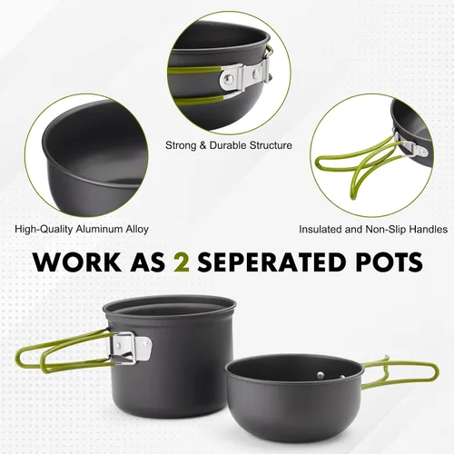 Miniatura 3 de Kit de utensilios de cocina para campamento, mochileros, ollas de 0.33 galones y sartenes de 0.17 galones, taza SUS304 de 0.08 galones, tenedores