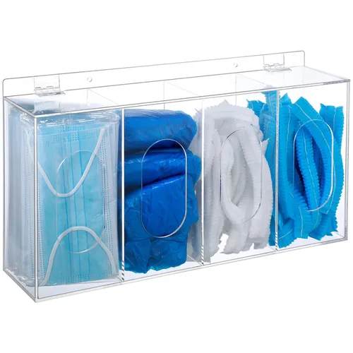Soaoo 1 unidad de cubierta de zapatos dispensador de guantes soporte montado en la pared acrílico transparente máscara facial caja organizadora caja