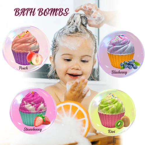 Miniatura 4 de Bombas de baño para niños con joyas sorpresa en el interior, juego de regalo de 8 bombas de baño de cupcakes para niñas, bolas efervescentes hechas