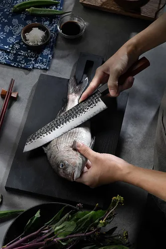 Miniatura 2 de Cuchillo de chef Kiritsuke de 9 pulgadas, cuchillo de cocina japonés hecho a mano forjado profesional afilado, cuchillo de cocina AUS10 de acero