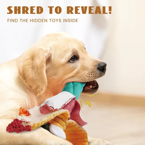 Miniatura 4 de Nocciola Juguetes para perros 3 en 1 Rasga y Revela Pollo, Juguetes Sorpresa en el Interior - Juguetes de Peluche Chirriantes y Arrugados