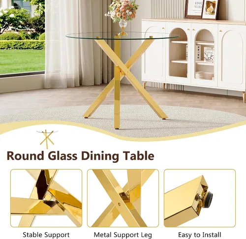 Miniatura 6 de Juego de mesa de comedor redonda de vidrio para 4, mesa de cocina redonda de 39 pulgadas y sillas para 4 personas con tapa de vidrio templado y base
