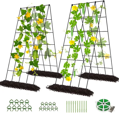 Miniatura 9 de DoCred Enrejado de jardín de metal con marco en A, 2 unidades, acero recubierto de PVC, perfecto para pepinos, calabaza, guisantes, enredaderas