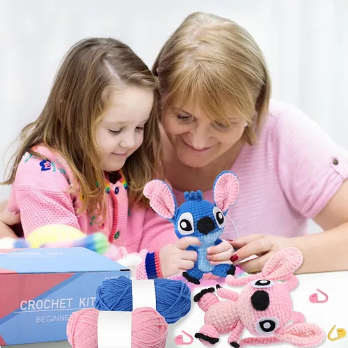 Miniatura 2 de ALODNY Kit de ganchillo para adultos, juego de ganchillo y tejer con hilo y videotutoriales paso a paso (Azul Rosa)