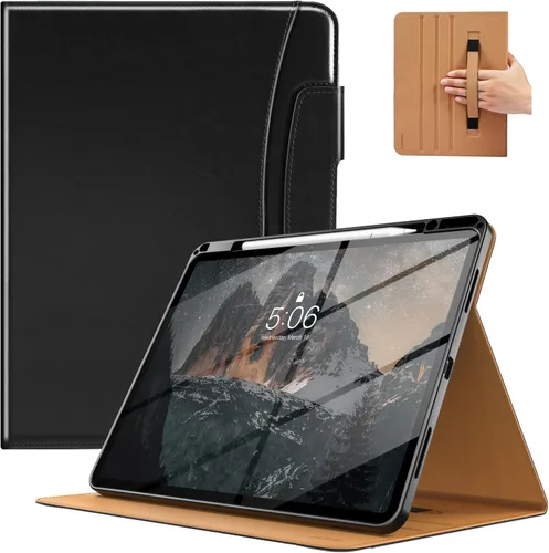 Miniatura 14 de MoKo Funda para iPad Air de 13 pulgadas (M4) 2026 / (M3) 2025 / (M2) 2024 con soporte para lápices, correa de mano y bolsillo, funda de cuero