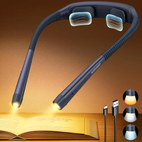 Miniatura 10 de Glocusent Luces de lectura ergonómicas para libros en la cama, luz recargable de 1600 mAh, 100 horas, 3 colores y 5 brillo, luz de cuello con Gris