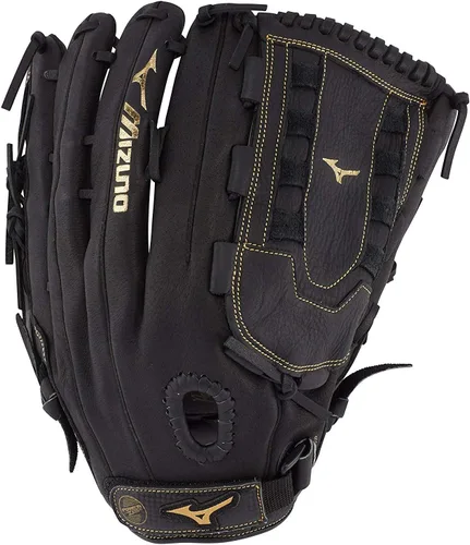 Mizuno Adult Premier Series Slowpitch Softball Glove Tela de tartán - Negro/Oro