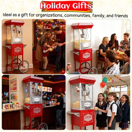 Miniatura 7 de Máquina de palomitas de maíz de 12 onzas con carro, hervidor de acero inoxidable de 12 onzas y luz de calentamiento, regalos de Navidad, regalos