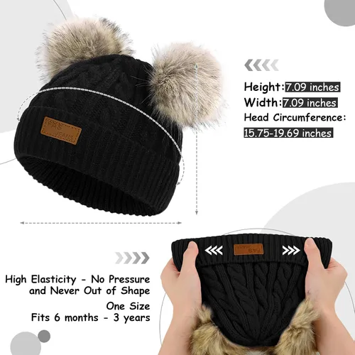 Miniatura 28 de Century Star Toddler Beanie Baby Girls Winter Hat - 6-36 Months Warm Knit Pom Pom Hats for Gils Boys