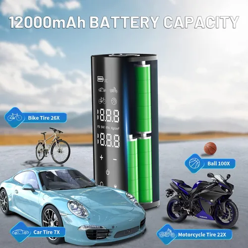 Miniatura 4 de Inflador de neumáticos Compresor de aire portátil, 150PSI Inalámbrico y 4 veces más rápido, Bomba de aire de 12000 mAh, Pantalla táctil completa