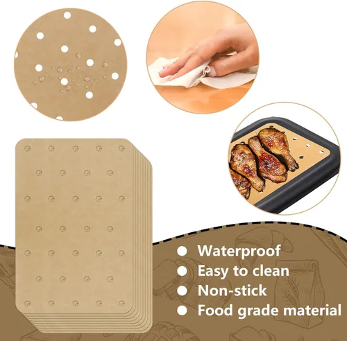 Miniatura 3 de 200 hojas de papel desechable para freidora de aire compatible con Ninja DZ201/DZ401, papel de pergamino perforado rectangular para horneado
