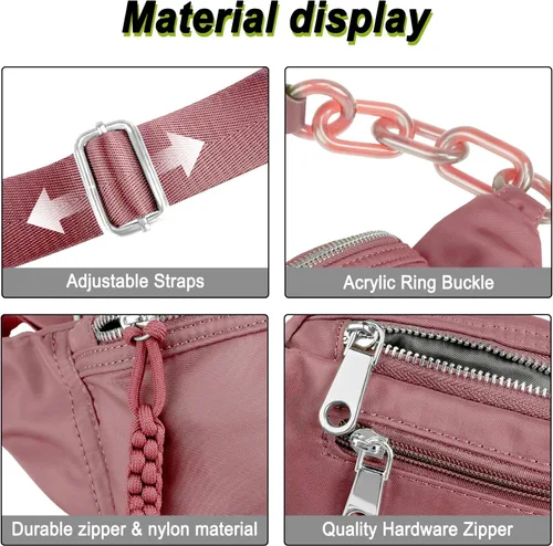 Miniatura 3 de Bolso pequeño de la honda para las mujeres del riñonera de nylon con la correa ajustable, Rosado