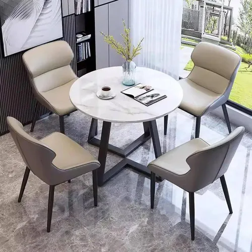 Miniatura 9 de Juego de mesa de comedor redonda para 4, juego de sillas de mesa de negociación de cocina, juego de mesa de comedor redonda pequeña tapizada, sillas