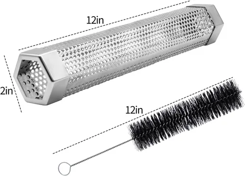 Miniatura 5 de Tubo ahumador de pellets, 1 paquete de 12 pulgadas Tubo ahumador con cepillo, acero inoxidable premium, 5 horas de humo intenso Tubo ahumador