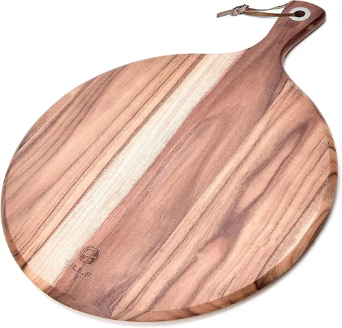 Miniatura 9 de BILL.F Pala para Pizza de Madera de Acacia, Tabla de Cortar de 10", Tabla de Paddle para Queso, Bandeja de Pan y Galletas para Servir y Preparación