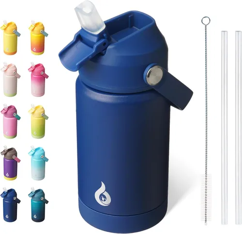 Miniatura 29 de BJPKPK - Botella de agua aislada con tapa de popote, 532 ml Botellas termo con boquilla suave, asa flexible y base antideslizante, libre de BPA, a