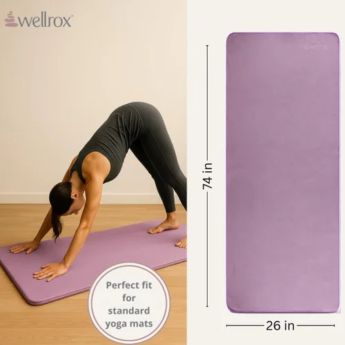 Miniatura 4 de Wellrox Toalla de microfibra para esterilla de yoga con agarre, ultra absorbente, súper suave y de secado rápido, toalla de yoga caliente Lavanda