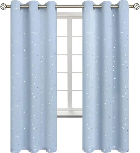 Miniatura 70 de BGment Cortinas opacas para dormitorio infantil, con aislamiento térmico, con ojales, estampado de estrellas plateadas, cortinas para oscurecer