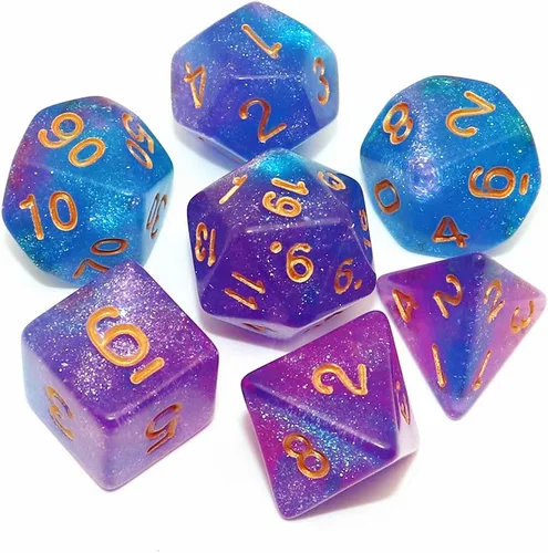 Miniatura 7 de Juego de dados DND de brillo azul y rojo para juegos de rol de Calabozos y Dragones, Warhammer, D&D, juegos de mesa, dados poliédricos Rojo mezclado