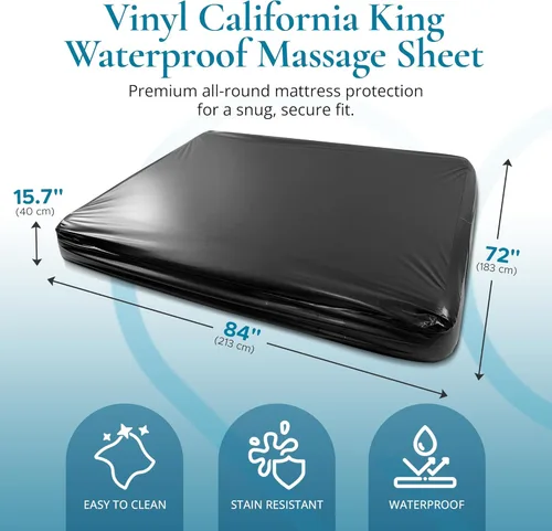 Miniatura 2 de Sábana bajera impermeable de vinilo negro para masaje California King con bolsillo lateral Protector de colchón, funda de cama para masaje Nuru