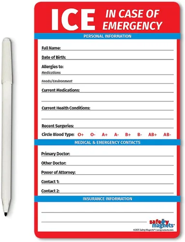 Safety Magnets by ZOCO - Imán de contacto en caso de emergencia (ICE) para personas mayores - Tarjeta de información médica File of Life para