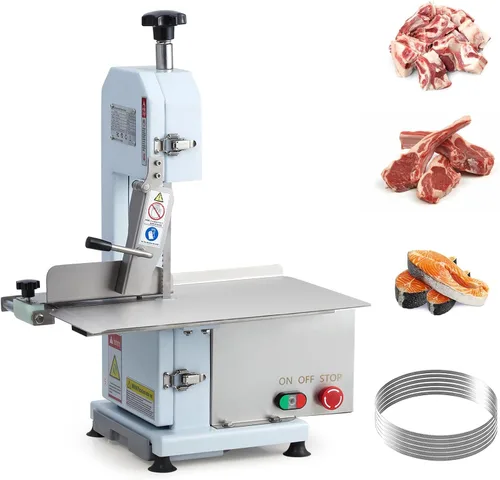 Towallmark Sierra de carne para carnicería, máquina de sierra de hueso de 550 W, grosor de corte de 0.39 a 5.7 pulgadas con 5 hojas de sierra,