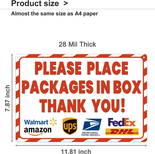 Miniatura 8 de ALKB Cartel de entrega de paquete de aluminio libre de óxido de 8 x 12 pulgadas para uso al aire libre – Please Place Paquetes en caja Thank You for
