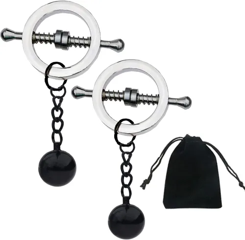 Miniatura 18 de Pinzas para pezón con peso de acero inoxidable con clip de cadena para pezón, bola ajustable, sin perforación, joyería para pezones para adultos
