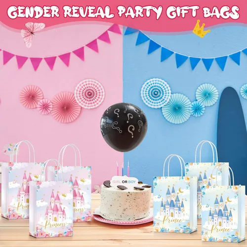 Miniatura 5 de 24 piezas de bolsas de fiesta de castillo de princesa y príncipe con asas, bolsas de dulces y golosinas para revelación de género, baby shower y boda