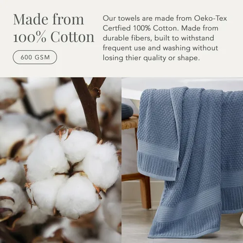 Miniatura 4 de NY Loft Paquete de 4 toallas de baño 100% algodón, supersuaves y absorbentes, de secado rápido, 30 x 52 pulgadas, algodón texturizado y duradero