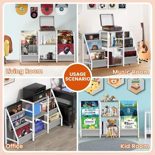 Miniatura 7 de Soporte para tocadiscos, almacenamiento de discos de vinilo con 6 niveles hasta 280 discos de CD, estante de exhibición para sala de estar, Blanco
