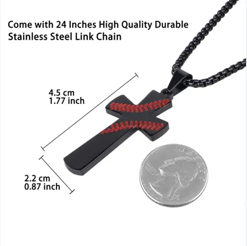 Miniatura 2 de Aiyo Nice Collar con colgante de cruz de béisbol para niños y hombres chapado en oro de 18 quilates versículo bíblico de acero inoxidable joyería