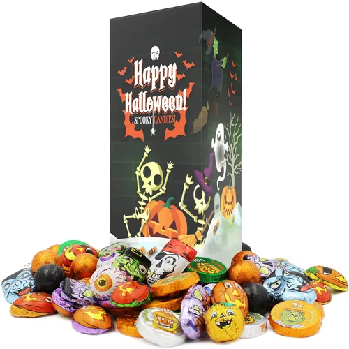 Surtidos de chocolate misterioso de Halloween, rellenos de bolsas de fiesta de chocolate con leche, láminas espeluznantes de diseño de Halloween,