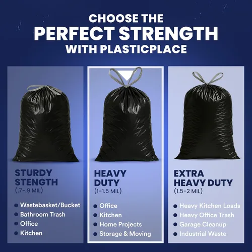 Miniatura 6 de Plasticplace Bolsas de basura extra altas con cordón de 13 galones Negro 1.2 mil, 24 pulgadas de ancho x 31 pulgadas de alto, 200
