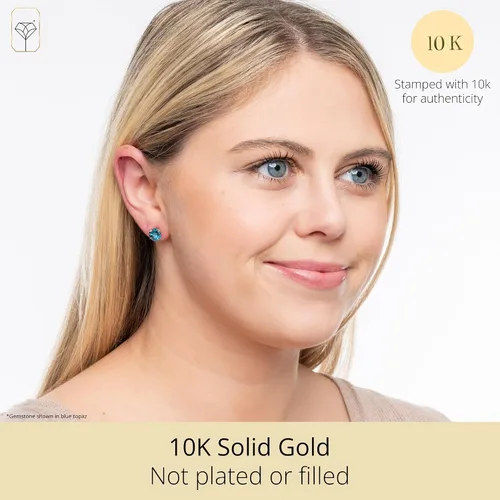 Miniatura 2 de Aretes redondos de oro de 10 quilates con piedra natal de 0.315 in para mujer MAX + STONE