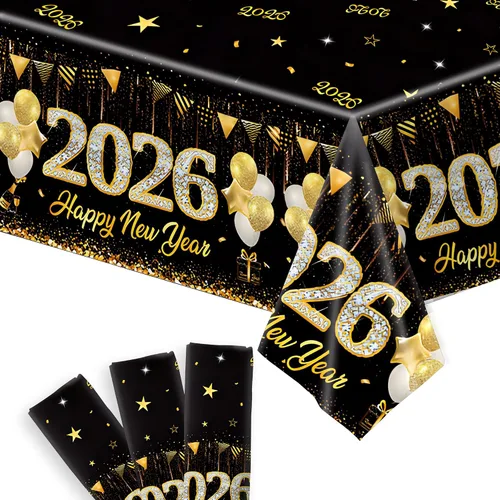 Miniatura 10 de KatchOn, Mantel de Feliz Año Nuevo – 108 x 54 pulgadas, paquete de 3 Decoraciones de Feliz Año Nuevo 2026 Mantel de Feliz Año Nuevo 2026