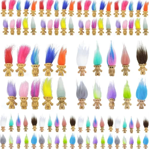 Miniatura 7 de Yintlilocn 50 mini muñecos Troll de PVC vintage, mini figuras de acción de 1.2 pulgadas para tartas cromáticas, adorable colección de chicos