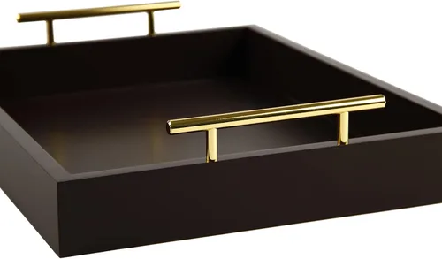 Miniatura 5 de JJSQYLAN Bandeja de madera para servir con asas, bandeja rectangular de desayuno para mesa de café, bandeja otomana decorativa de 16 x 12 pulgadas