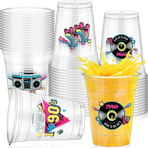 Pickmesh 50 piezas de decoraciones de fiesta temática de los años 90, vasos de plástico de los años 90, suministros de fiesta de hip hop, 12 onzas