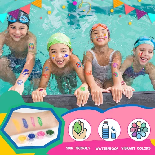 Miniatura 3 de Dreamon Tatuajes con purpurina para niños, tatuajes temporales para niñas y niños, kit de tatuaje con purpurina de 36 colores, regalos para fiesta