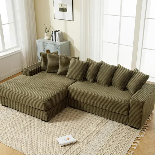 Miniatura 19 de Sofá modular moderno de 111 pulgadas, sofá de pana en forma de L con diván izquierdo, salón extra ancho, 8 almohadas, juego de sofá esquinero
