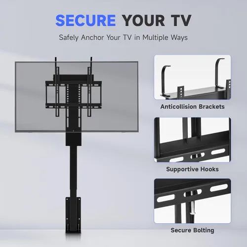Miniatura 4 de CO-Z Elevador de TV motorizado para televisores de 32" a 57" de hasta 165 lb, 400x400 VESA, soporte con mecanismo de altura ajustable y montaje