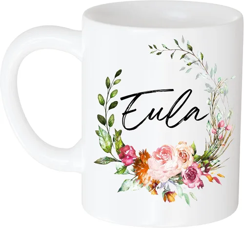 Taza de café divertida personalizada, regalo para mujeres, nombre personalizado Eula Flower y nombre 11oz taza blanca 166906
