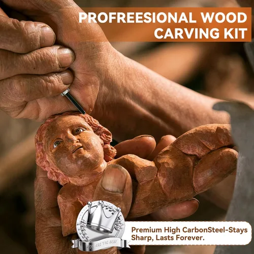 Miniatura 7 de WAYCOM Juego de cuchillos de madera de 24 piezas, kit de tallado de madera, juego de cinceles profesional, incluyendo pequeño, medio, tamaño grande