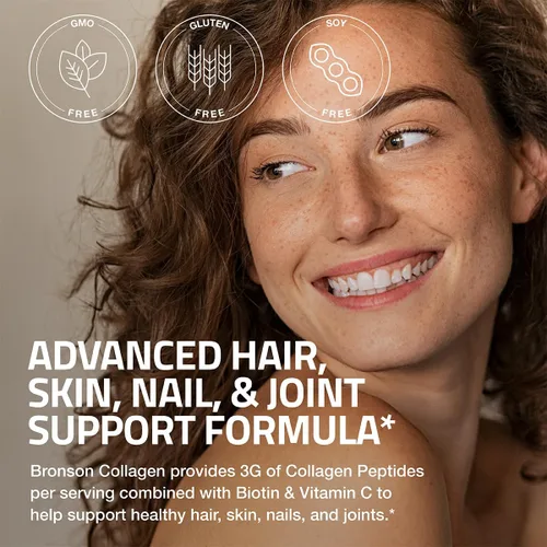 Miniatura 4 de Bronson Péptidos de colágeno 3000mg (por porción) con biotina y vitamina C - para el apoyo del cabello, la piel y las uñas, sin OGM, 90 tabletas